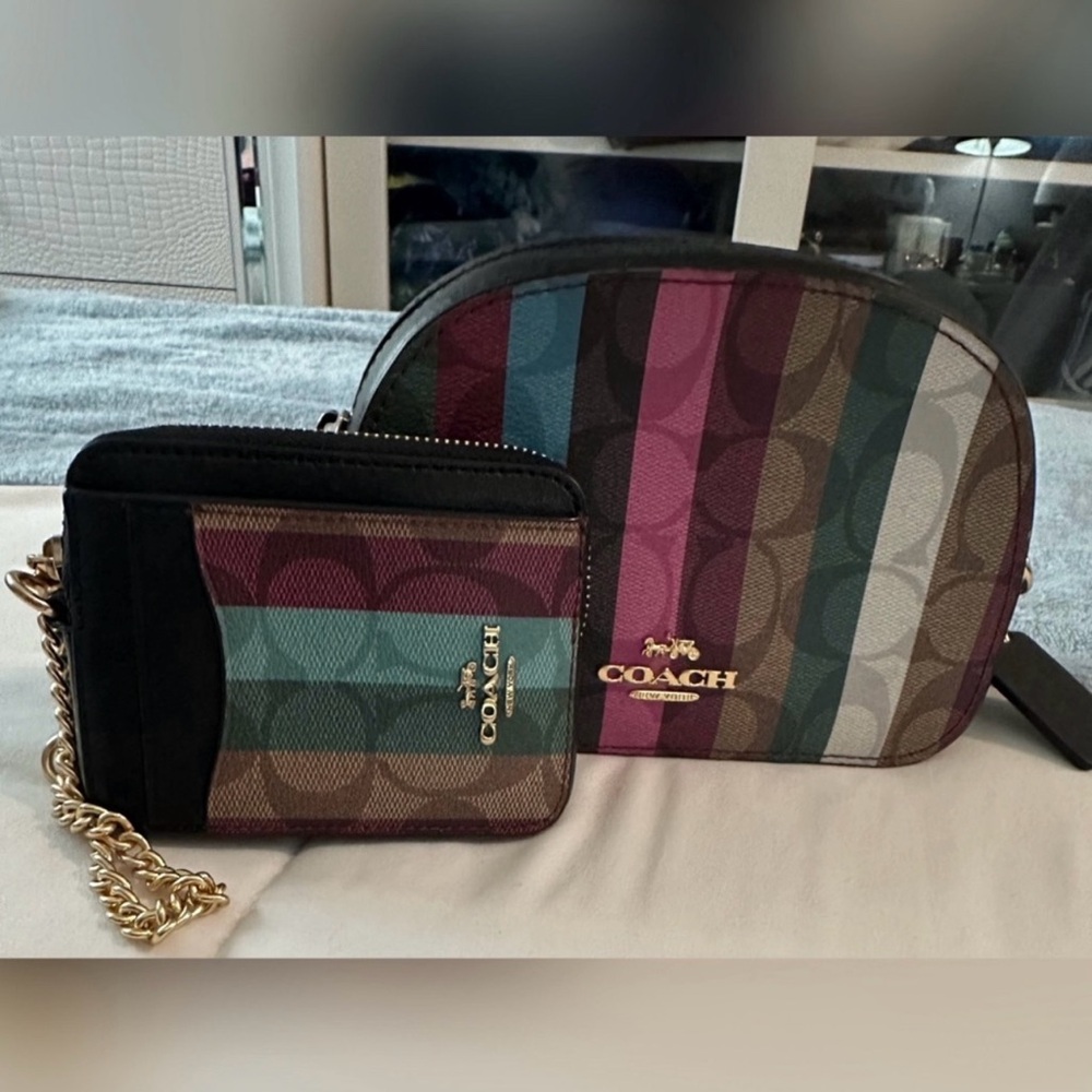 Coach Black and multi colored crossbody with matching wallet